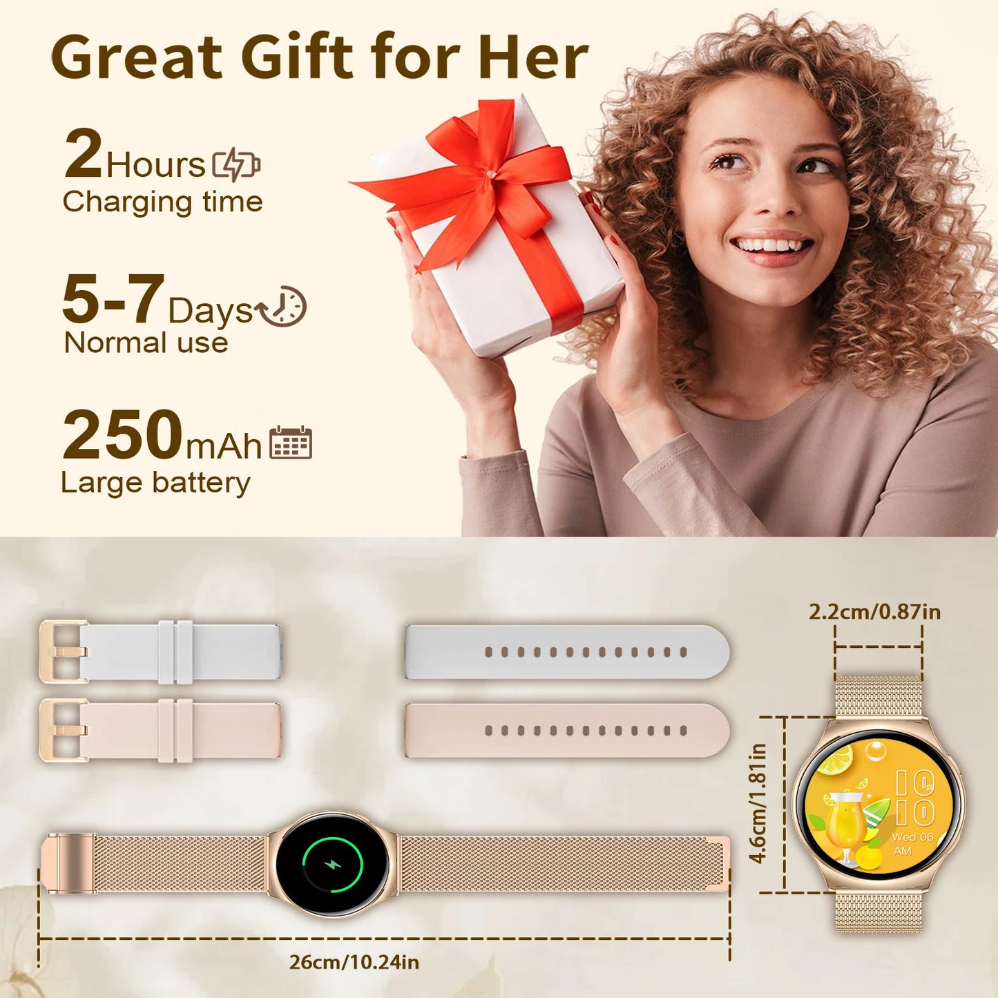 Smart Watches(Answer/Make Calls),1.43" Large Screen Fitness Tracker For iPhone/Android,Pedometer/Message Alerts,Gift for Family