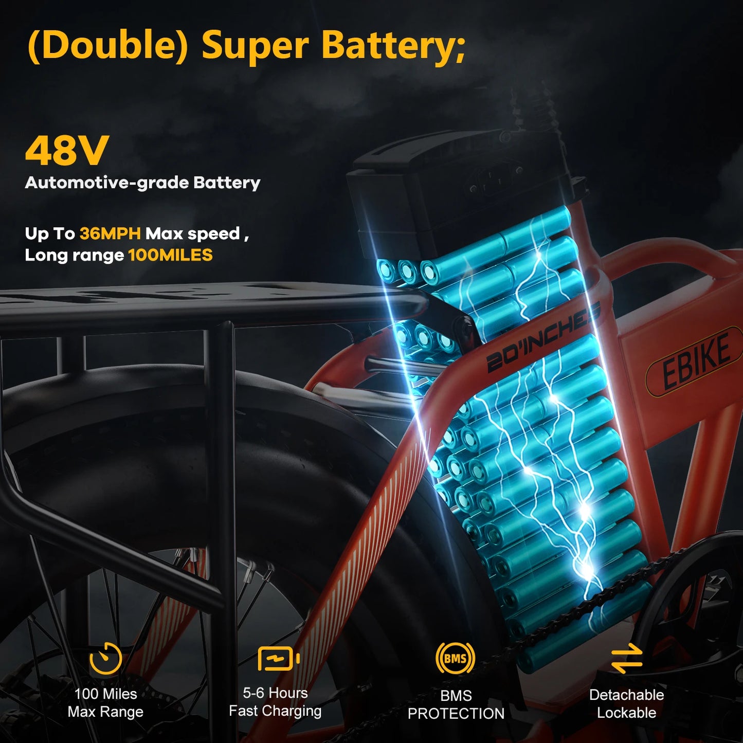 1000W Folding Electric Bike, 48V 20AH Large Removable Battery E Bike, 30+MPH, 80 Miles Max Range, 20" Fat Tire Electric Bike for