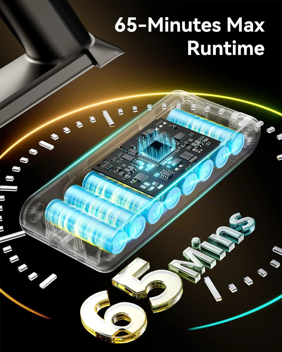 Cordless Vacuum Cleaner 50KPA, 65Min Runtime, XL Dust Cup, Anti-Tangle Brush, LED Display, Self-Standing, for Hardwood, Carpet,