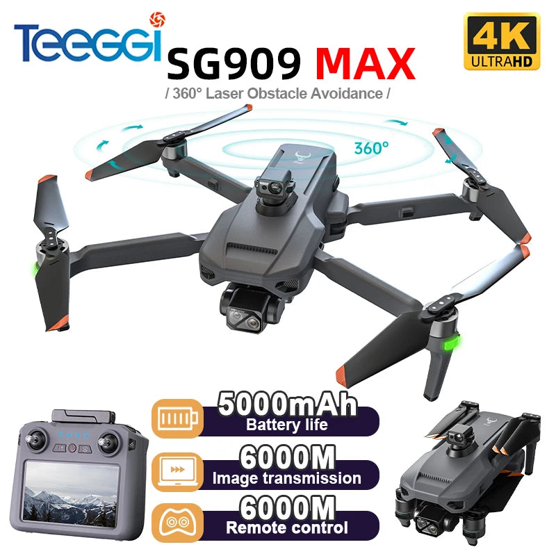 Teeggi SG909 MAX GPS Drone With 4K Camera 6KM Touch Screen RC Profesional Drone 360° obstacle avoidance Foldable RC Quadcopter