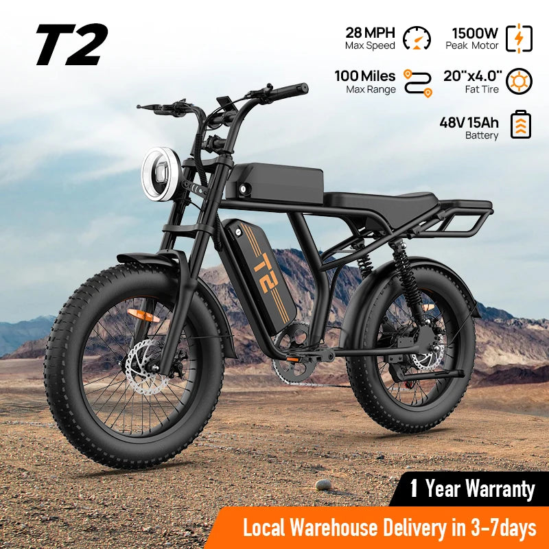1500W Peak Electric Mountain Bike 48V 15.6Ah Removable Battery 28MPH 100 Mile Range 20X4" Fat Tire E-Bike Free Shipping Hot Sale