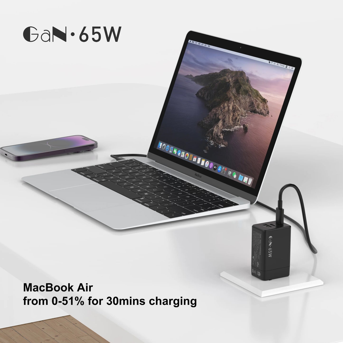 65W USB C Charger 3 Ports Travel GaN Charger With 6.6FT Type-C Cable For IPhone16/15/15 Pro/15 Pro Max/15 Plus, Ipad, Laptop
