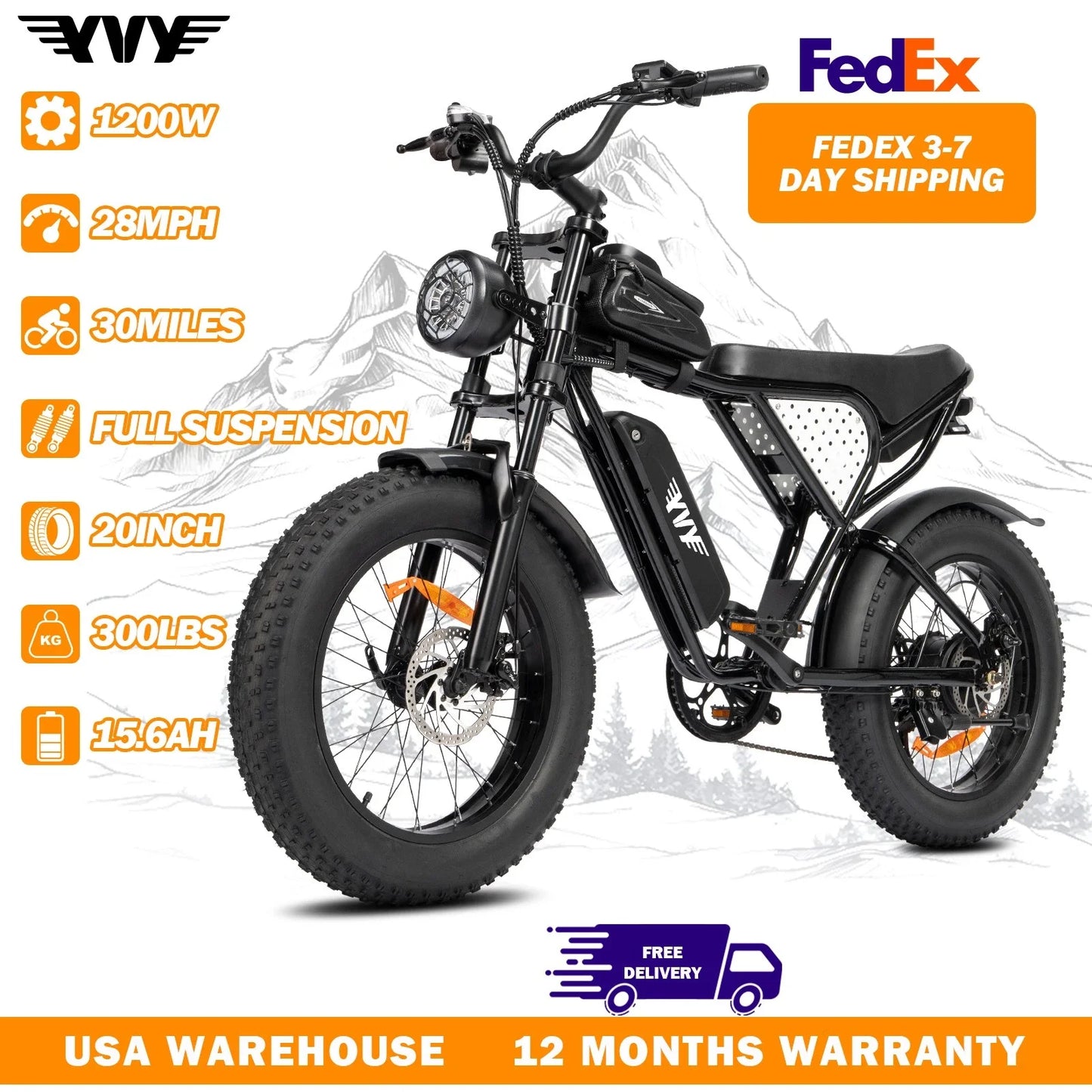 YVY K20 Electric Bike for Adults 1500/2000W 33/37MPH 48/52V 50-80Miles Electric Motorcycle 20" Fat Tire Dirt Bike 7-Speed E-Bike