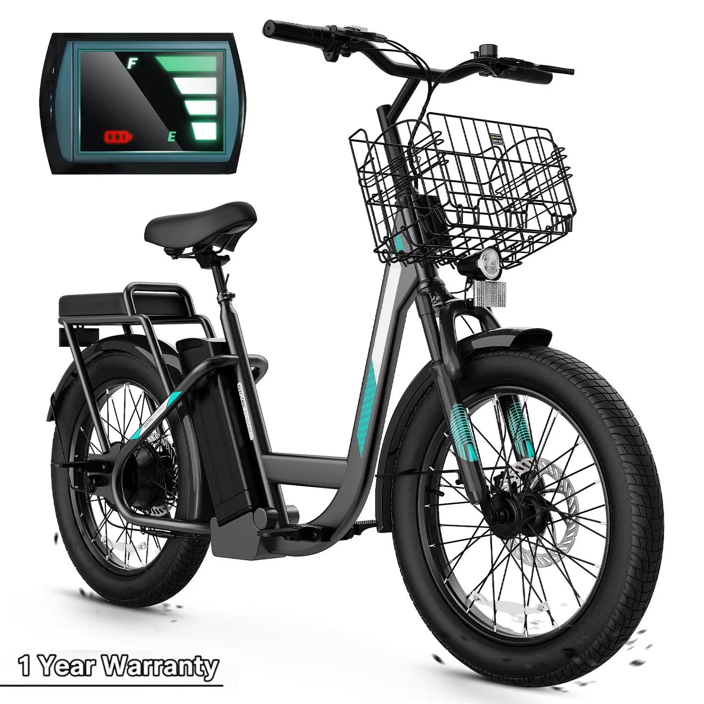 CAROMA Peak 560W Electric Scooter with Seat,20" Fat Tire E-Bike,Adult Scooter for Commuting with Basket&UL2272 1 Year Warranty