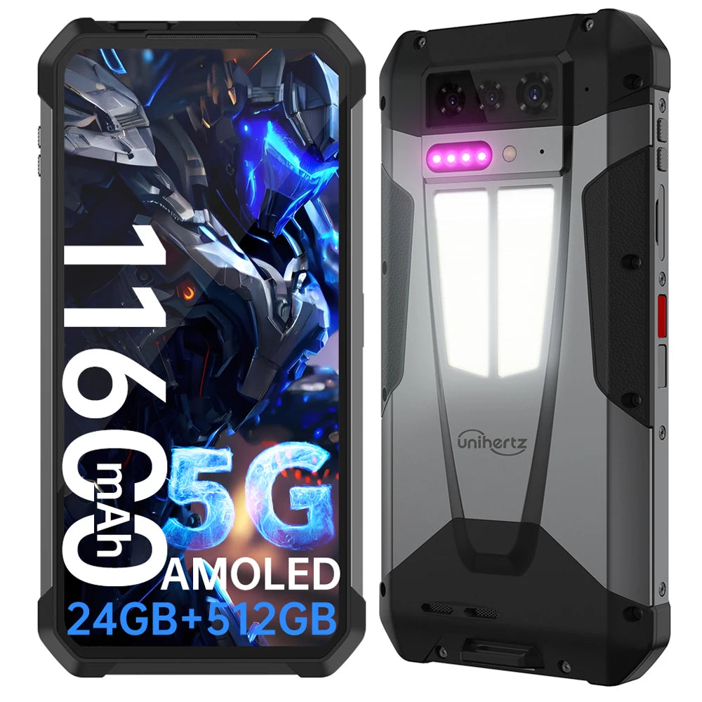 Unihertz by 8849 Tank 4 Rugged Phone Built-in 720P Projector Phone 5G AMOLED Screen Dimensity 7300 24+512GB 11600mAh WIFI 6 NFC