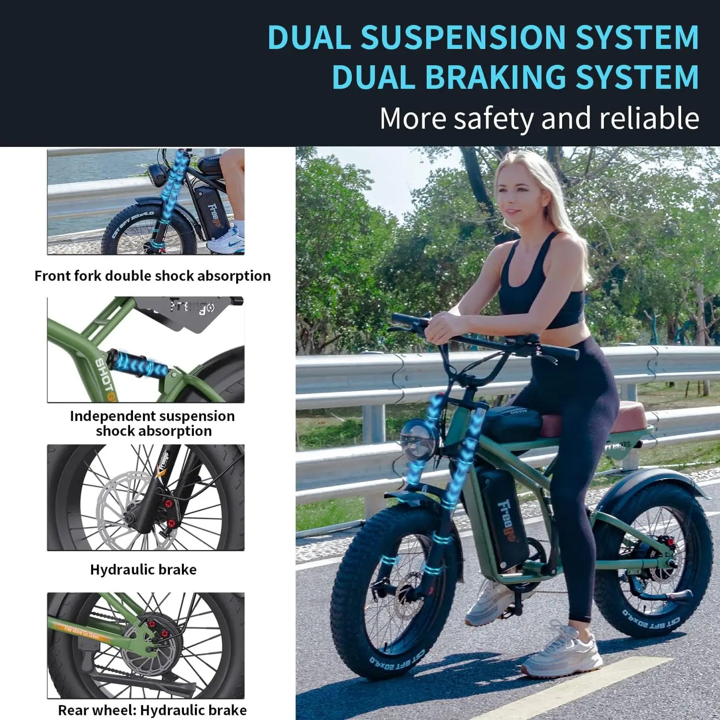 【2 Year Warranty 】Freego electric bicycle F2 Pro Max 20" x 4.0" fat tire adult electric mountain ebikes Top Speed 40 MPH EBike