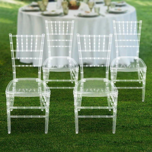 Set of 4 Clear Dining Chairs Modern Stacking Chairs Bulk, Pc Crystal Chiavari Ghost Accent Chairs, Transparent Elegant Modern Cha