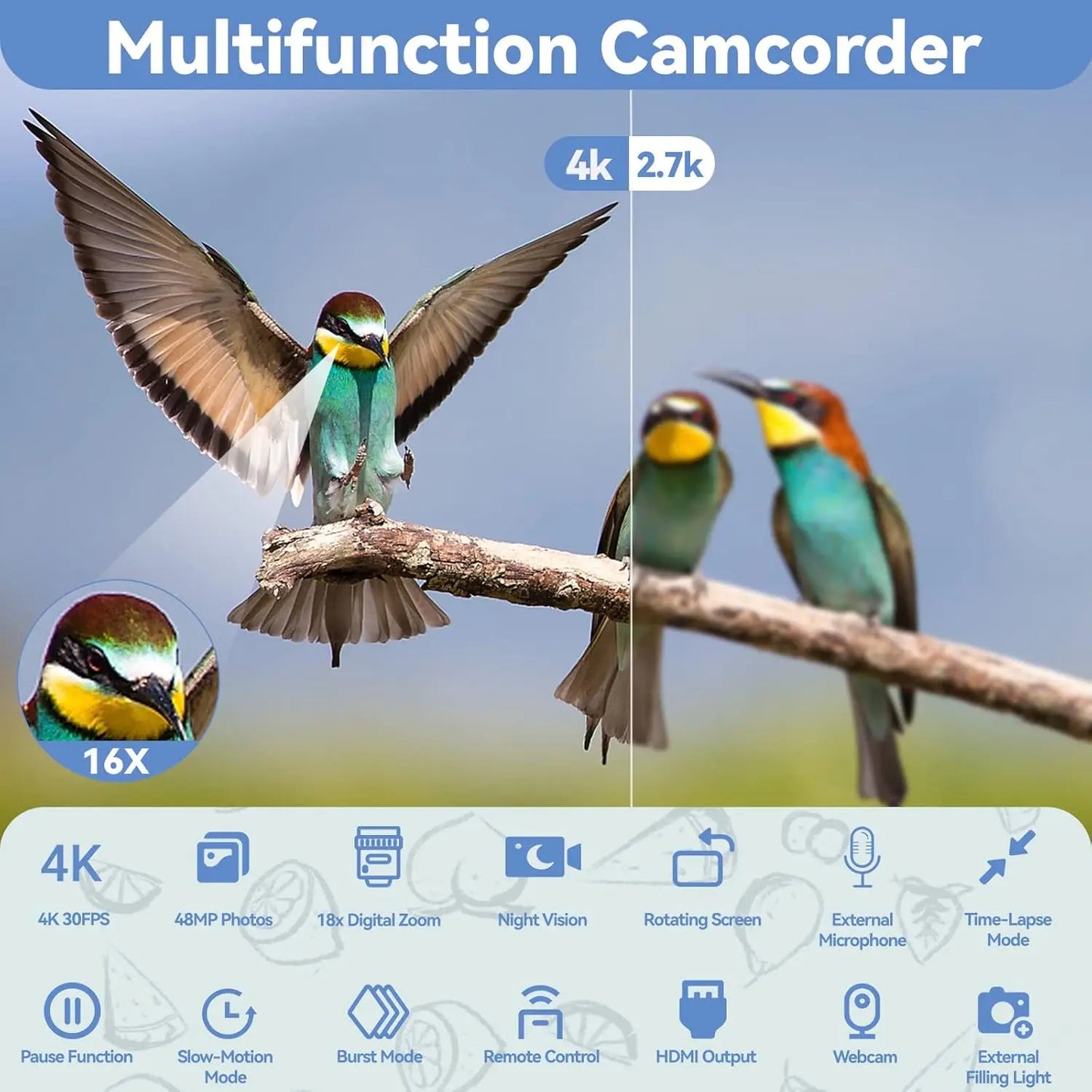 4k Video Camera Camcorder with 18X Digital Zoom,48MP Vlogging Camera for YouTube,3.0-inch IPS 270° Rotating Touchscreen,Micropho