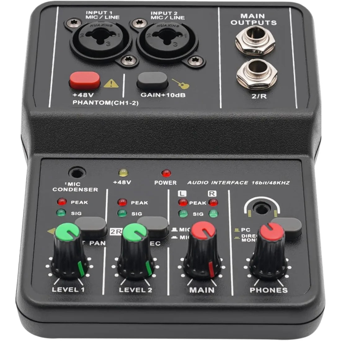 2-Channel Compact Audio Mixer with 48V Phantom Power Portable Sound Board for Karaoke/Recording/Live (3.9x5.5x1.7in, 0.48lbs)