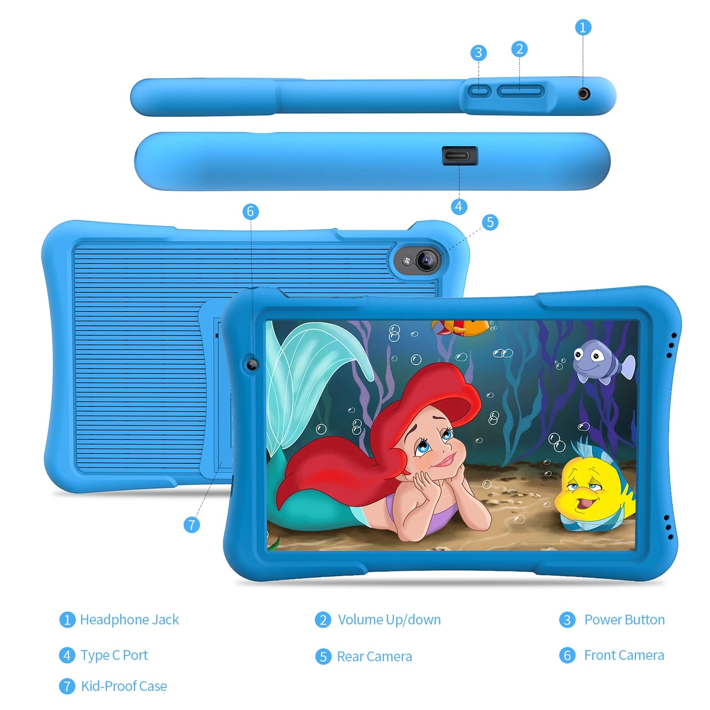 PRITOM 10 inch kids tablet Android 12, 4GB(2+2)+32GB, Quad Core, 6000 mAh, WiFi 6, Dual Camera, Bluetooth, Toddler Tablet