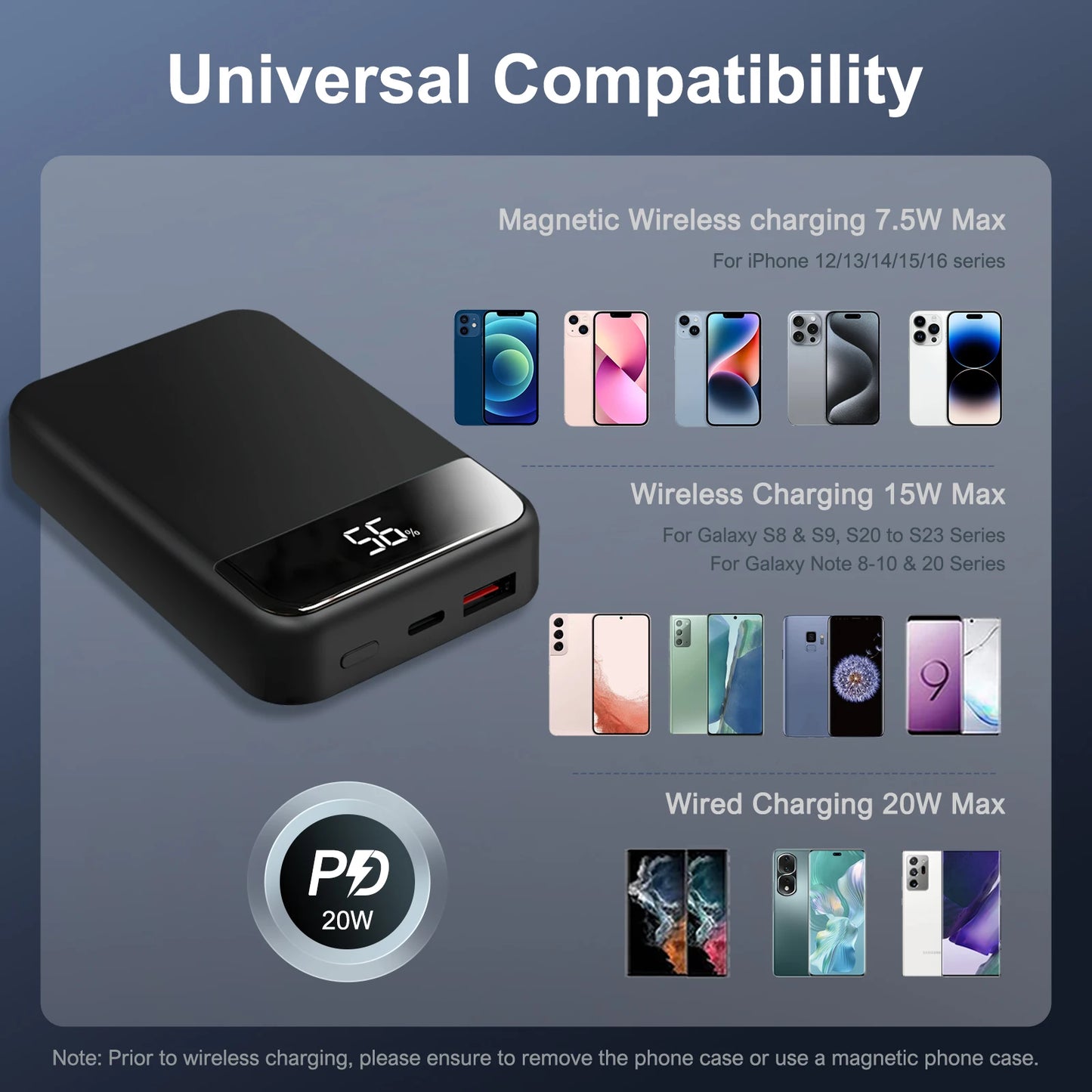 Magnetic Wireless Portable Charger Power Bank 10000mAh PD20W Built-In LED Display For iPhone 16/15/14/13/12/Pro/Mini/Pro Max