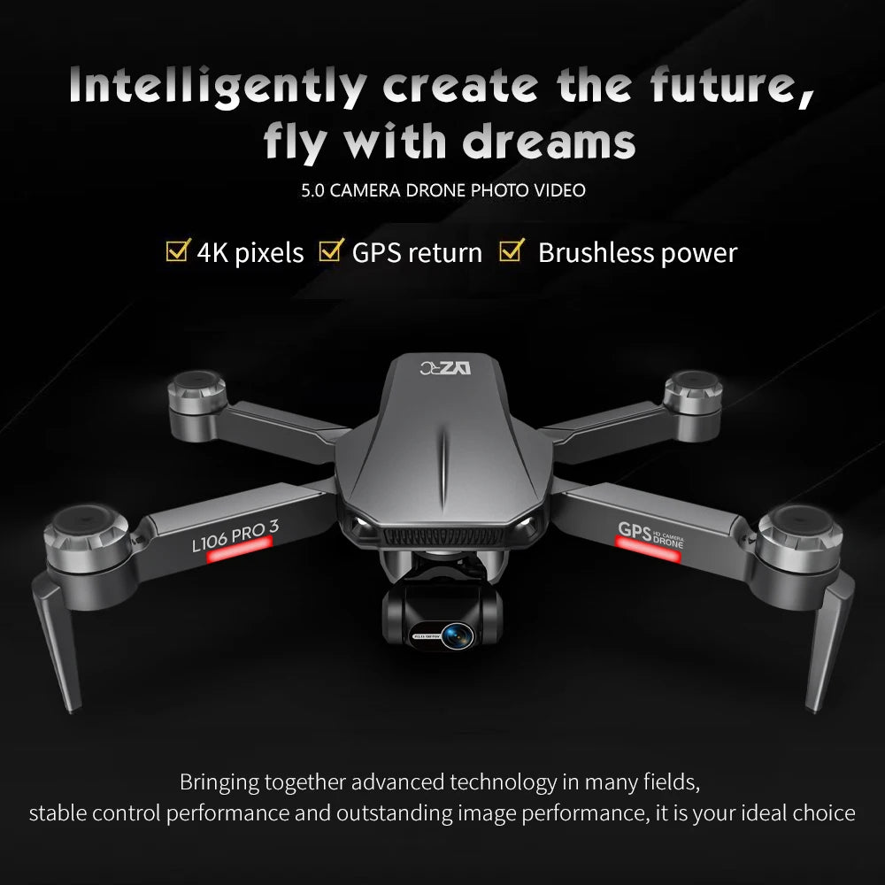 L106 Pro 3 Drone 4K Profesional 3-Axis Gimbal 4K HD Dual Camera 5G GPS Fllow Me Wifi Fpv Brushless Motor Dron RC Quadcopter Toys