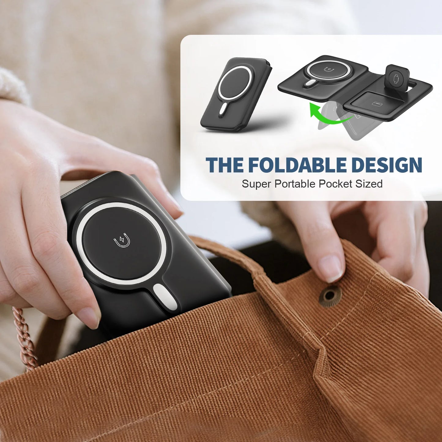 Magnetic Wireless Charger Pad 3 in 1 15W Portable Fast Charging Phone Holder for iPhone 17 1615 14 Pro Max Apple Watch AirPods