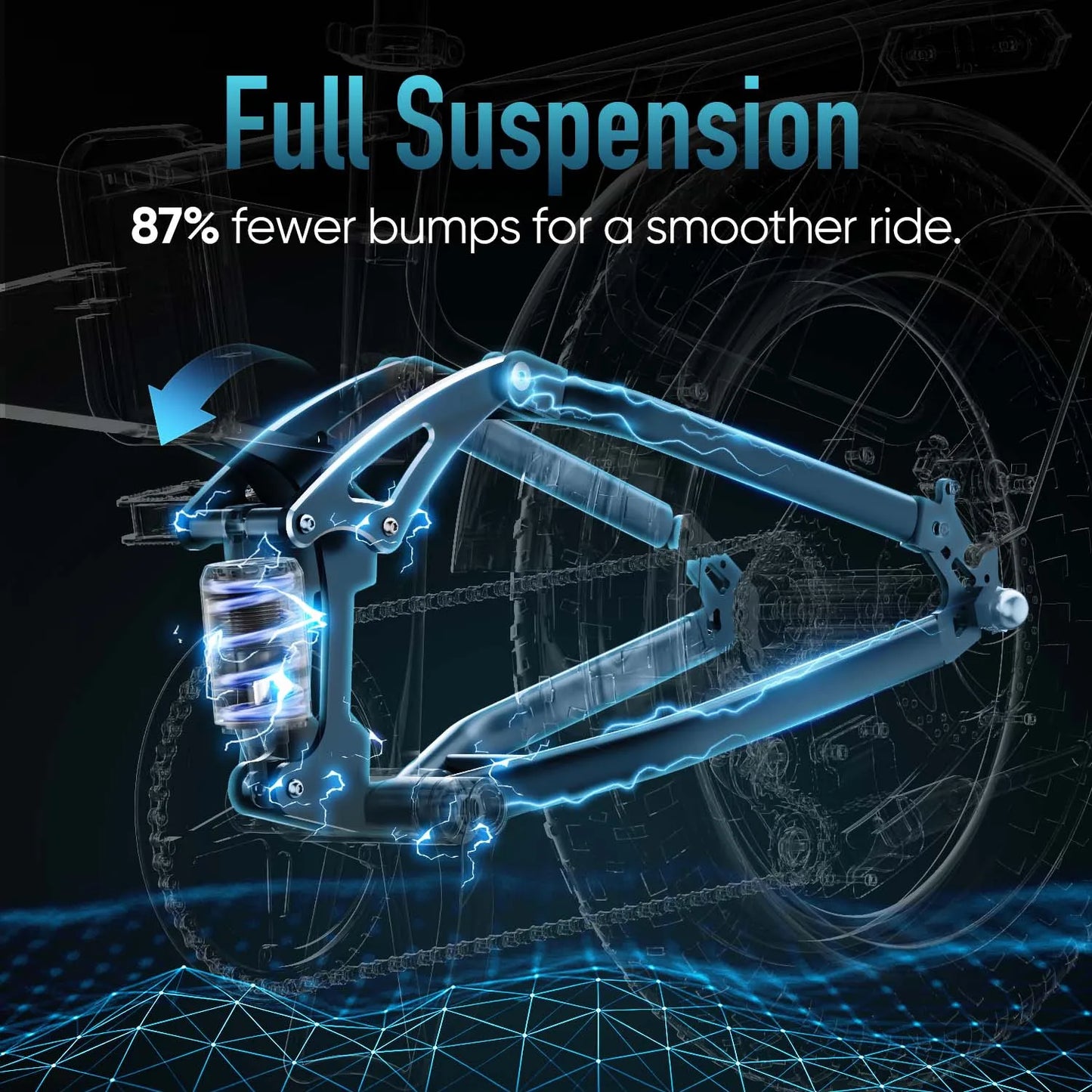 Peak 1500W Foldable Electric Mountain Bike with 48V 13Ah Removable Battery 28MPH 80 Mile Range 20"*4" fat Tire E-bike