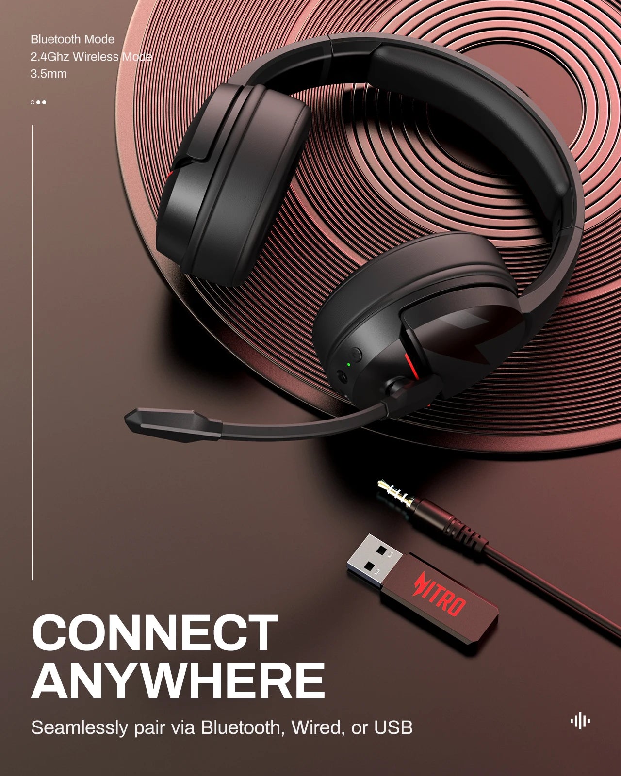 acer K2 2.4GHz Headset 50mm Drivers Clear Voice Mic 3.5mm Gaming Headphones for PC, Meeting, Music, PS4 Wireless Gaming Headset