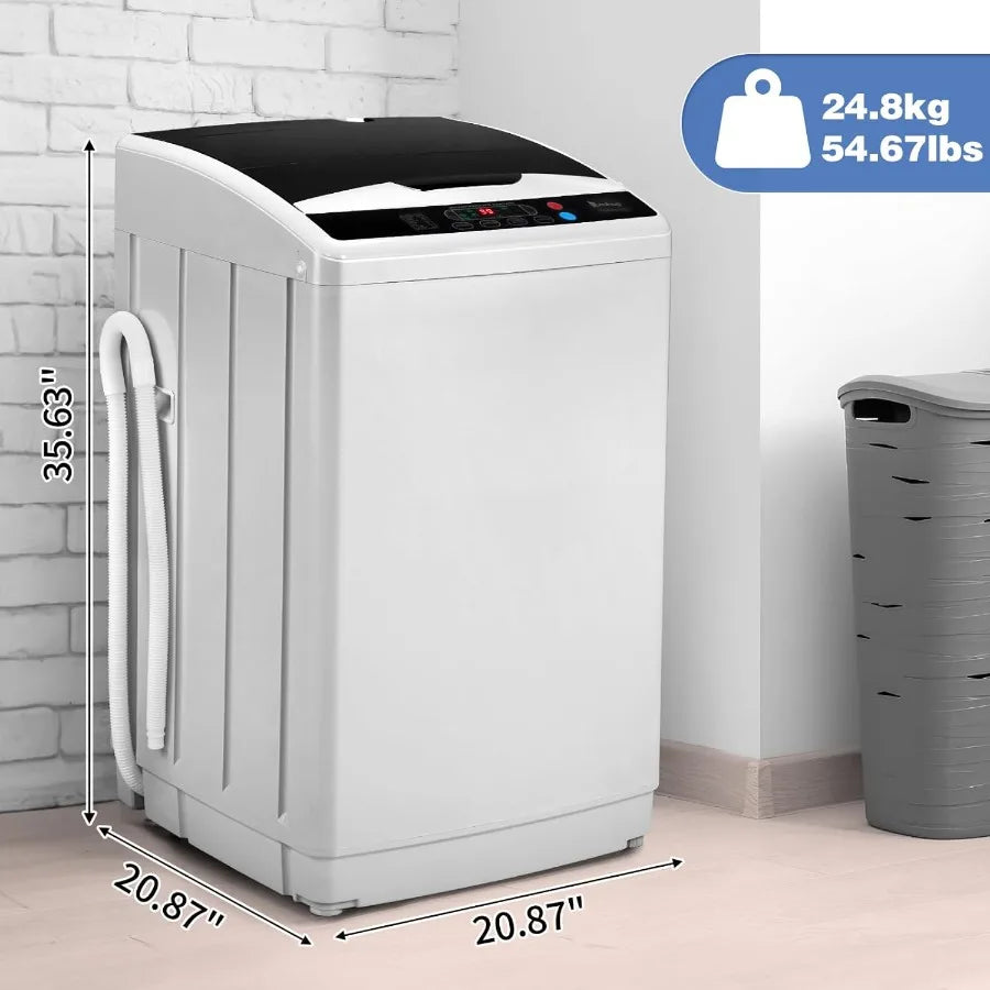 25LBS Portable Washing Machine Full-Automatic Laundry Machine with Stainless Steel Drum 10 Wash Programs Compact Washer and Spi