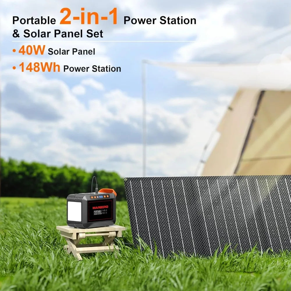 148Wh Solar Generator with 40W Foldable Panel Portable Power Station 200W for Camping Outdoor Emergency