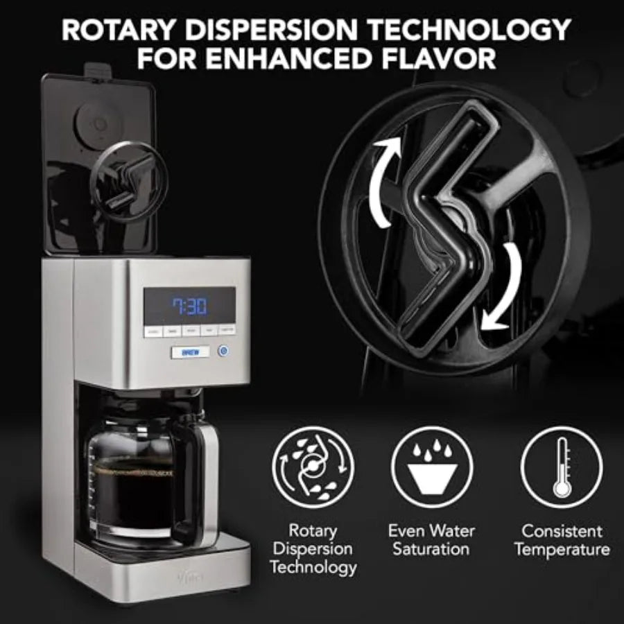 RDT Elite Spinning Sprayhead Coffee Maker | 12-Cup Programmable Coffee Brewer with Bloom Feature and Rotary Dispersion Technolog