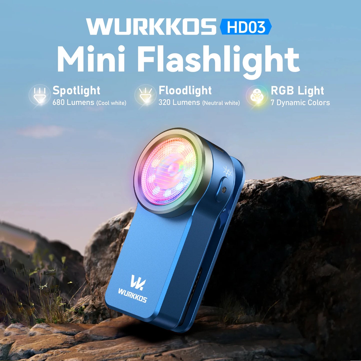 Wurkkos HD03 Clip Light 680LM USB C Rechargeable Pocket Flashlight Mini Spotlight/Flooglight Portable EDC RGB Torch with Magnet