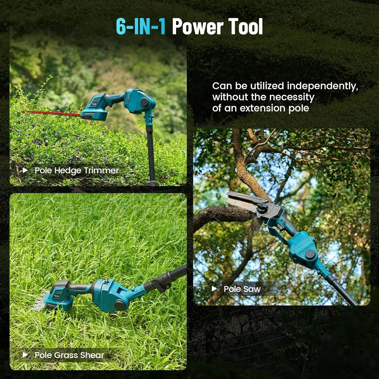 Seesii 6'' Cordless Pole Saw Electric Mini Chainsaw with 2.5m Extension Hedge Trimmer Grass Shears for Makita 18V Battery pin