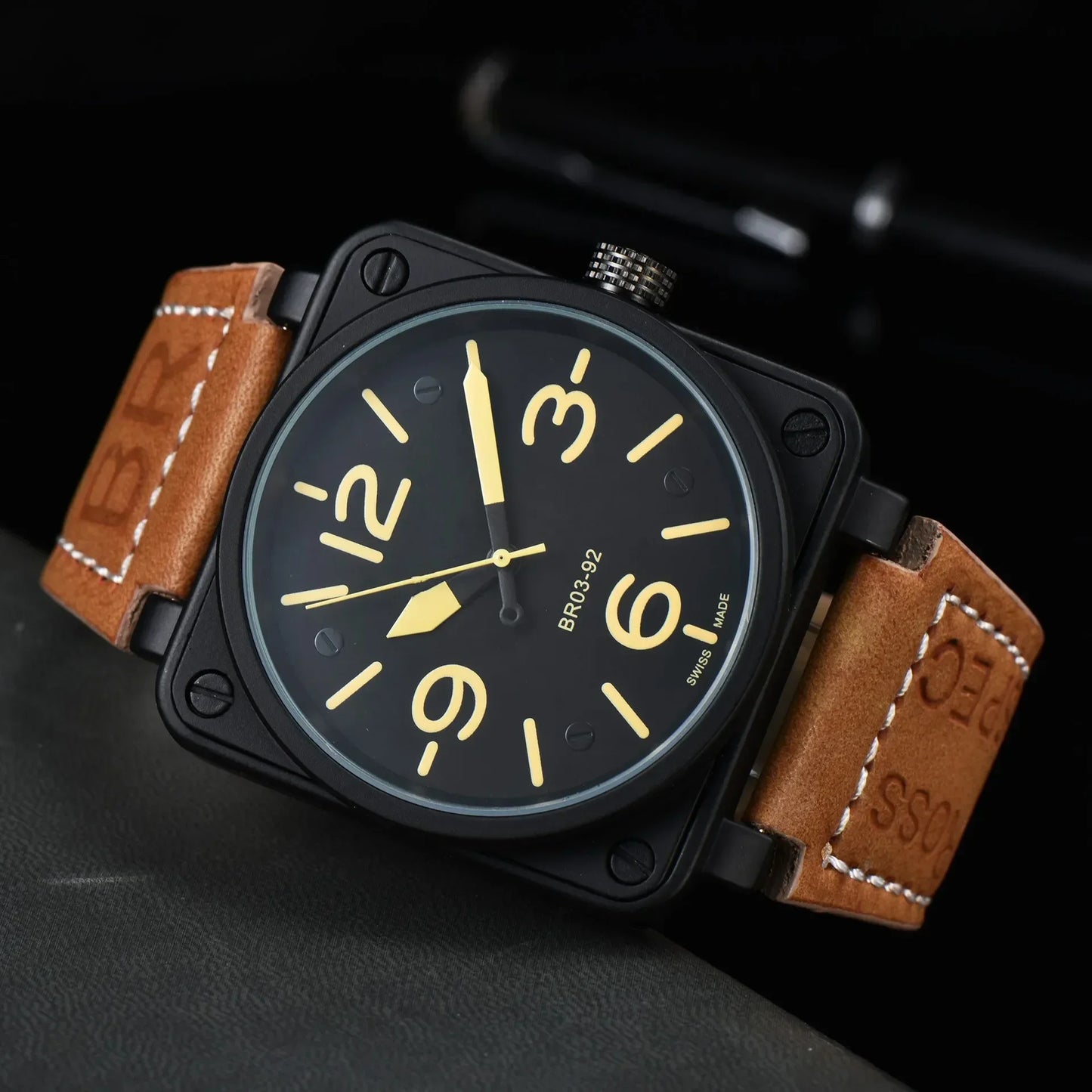 Men Automatic Mechanical Watch Bell Brown Leather Black Ross Rubber 46mm Large Dial Men for Watches AAA Clcok BB