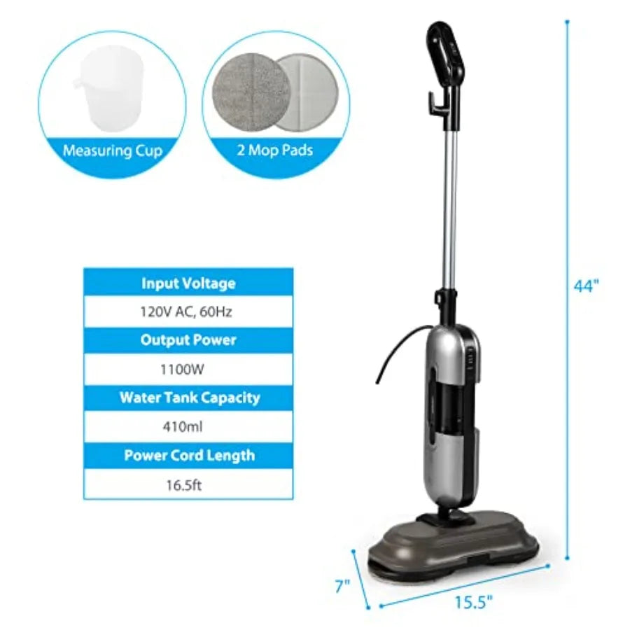 Multipurpose Steam Cleaner 180 Dual Rotating Handheld Steam Mop with 230F Hot Steam 3 Steam Levels 410Ml Water Tank Led