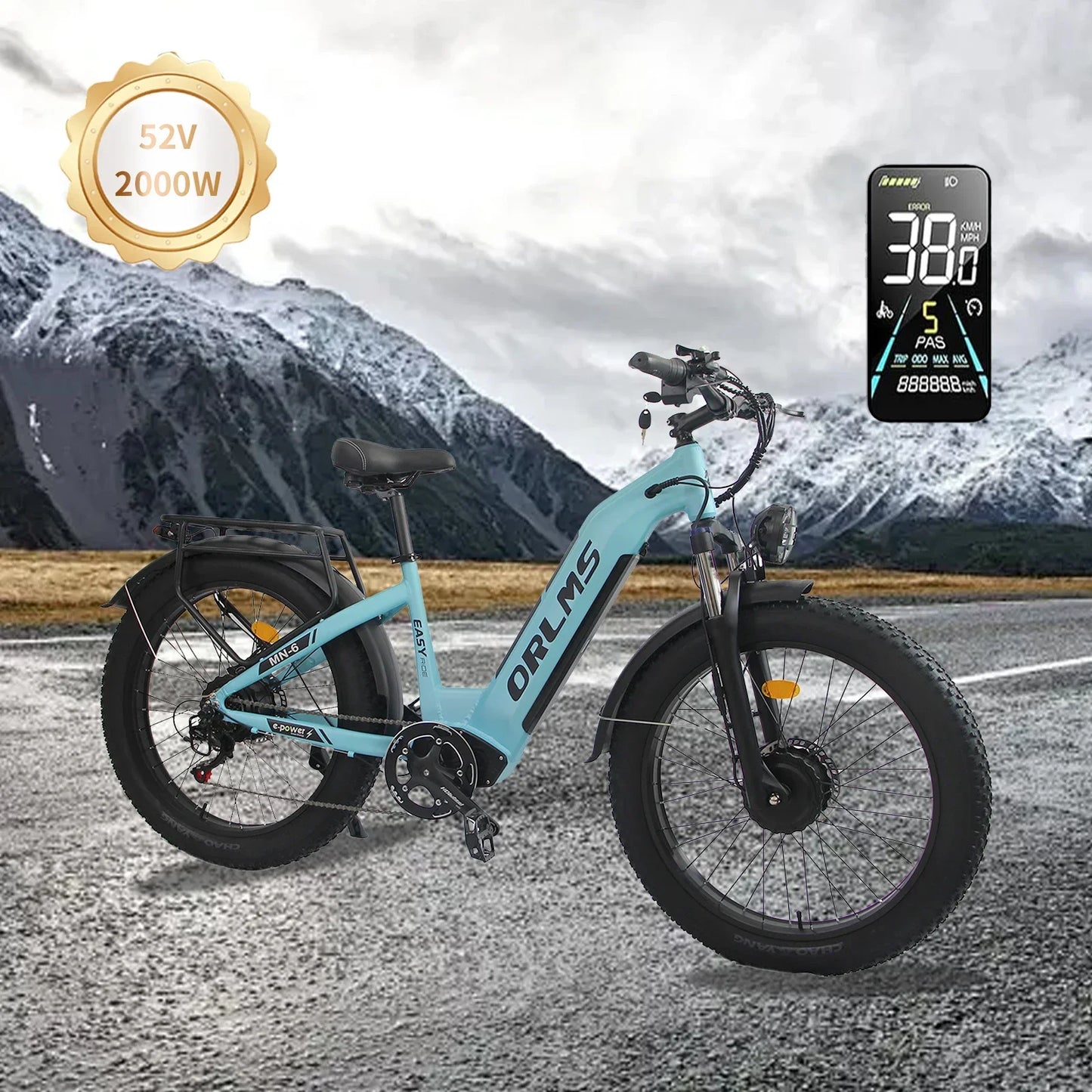 ORLMS MN-6 1000W*2，adult E-bike 52V 23Ah battery  Electric Bike,26-inch All-terrain fat tire E-Mountain bike