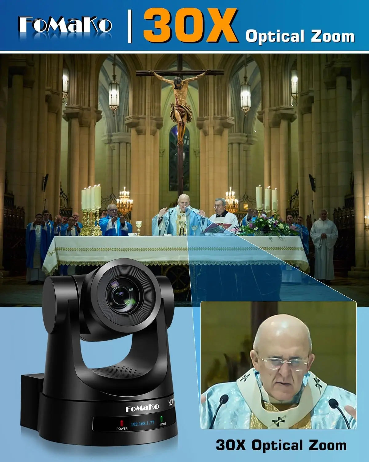 NDI PTZ Camera,30X Optical Zoom, PoE, AI Auto-Tracking Gen 3, KC608 NDI PTZ Controller (Black), for Church Worship Live Services