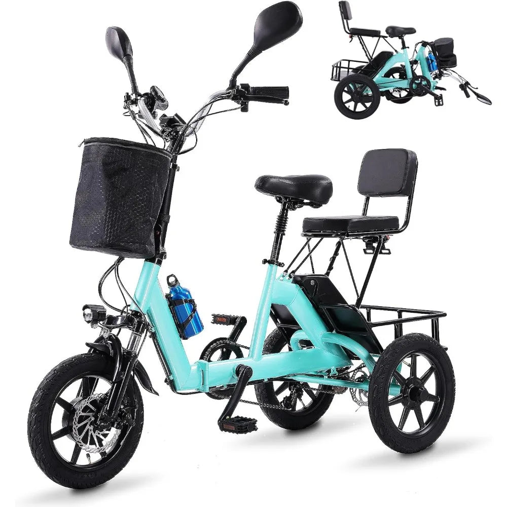 Electric Tricycle for Adults Foldable, 350W Folding Electric Trike, 3 Wheel Bikes for Adults with 480Wh Removable Battery