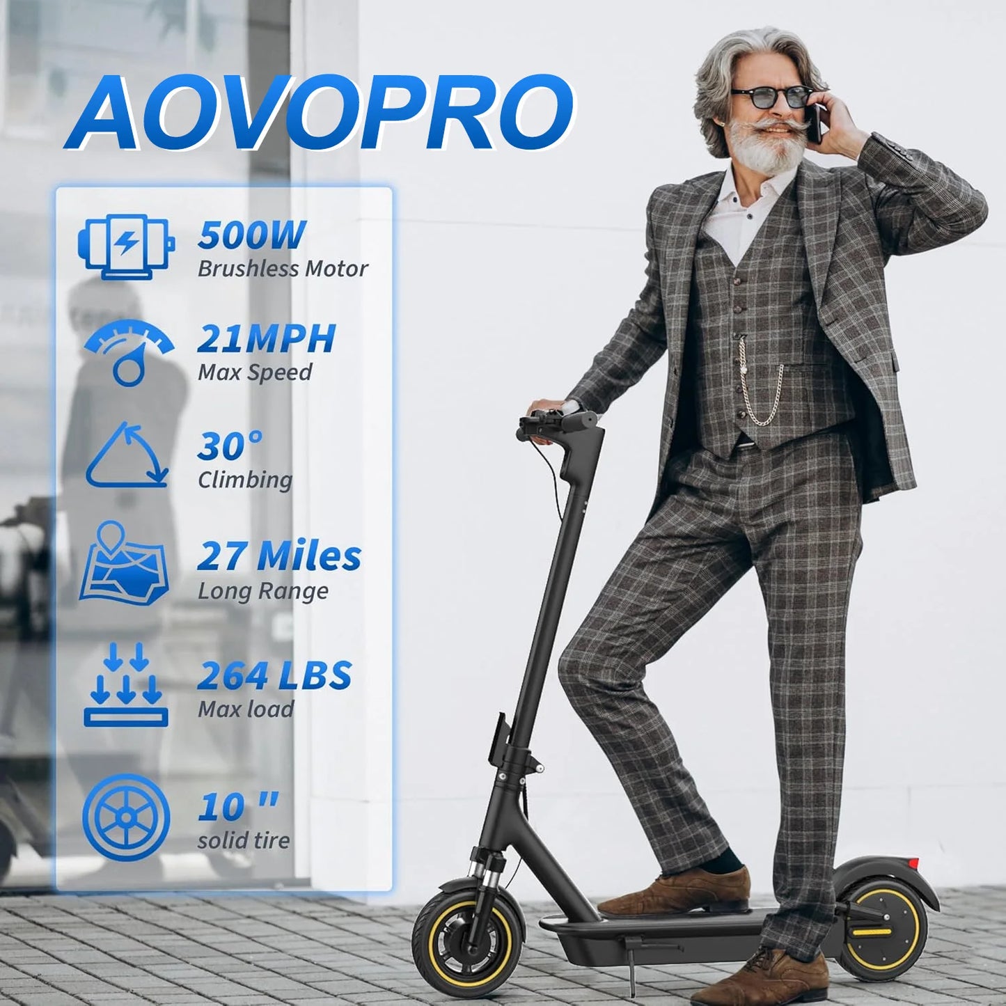 AOVOPRO LP60/LPMAX Electric Scooter 500W Motor 22mph 42V14.5Ah 27Miles Long Range Foldable 10Inch  App Connected EScooter