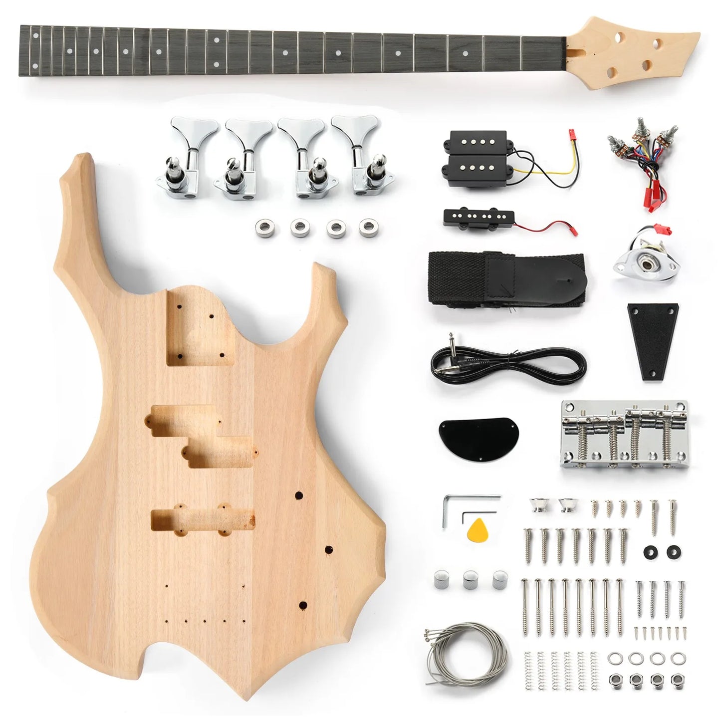 DIY 4 String Flame Shaped Style Electric Bass Guitar Kits for Student