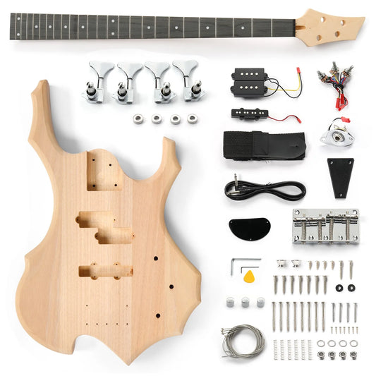 DIY 4 String Flame Shaped Style Electric Bass Guitar Kits for Student