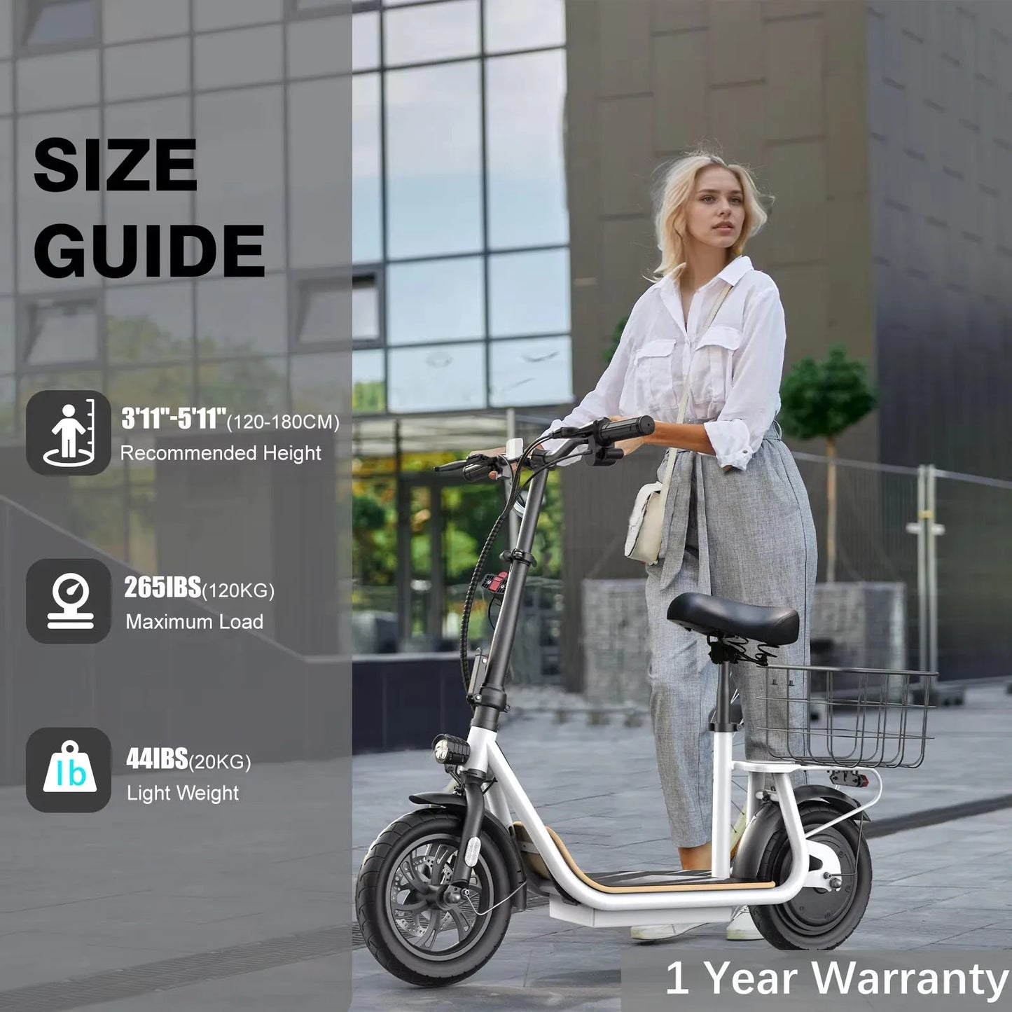 CAROMA Peak 1200W Motor Electric Scooter with Seat,Max 30 Miles Range,Foldable Scooter for Adult Commuting,1 Year Warranty