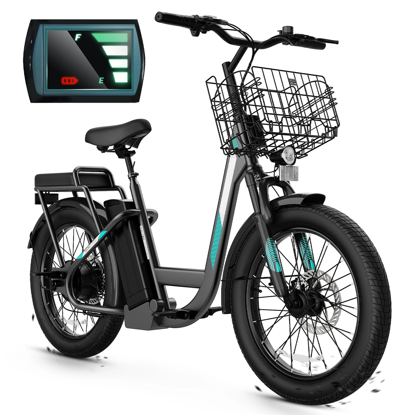 CAROMA Peak 560W Electric Scooter with Seat,20" Fat Tire E-Bike,Adult Scooter for Commuting with Basket&UL2272 1 Year Warranty