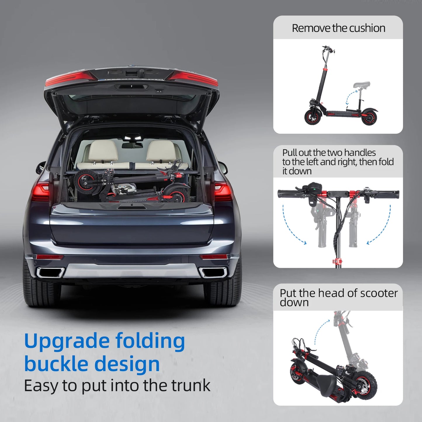 1200W Off-road Electric Scooter with Seat, 48V 21Ah Battery, Max speed 30Mph, Range 35Miles, Foldable Commuter E-scooter