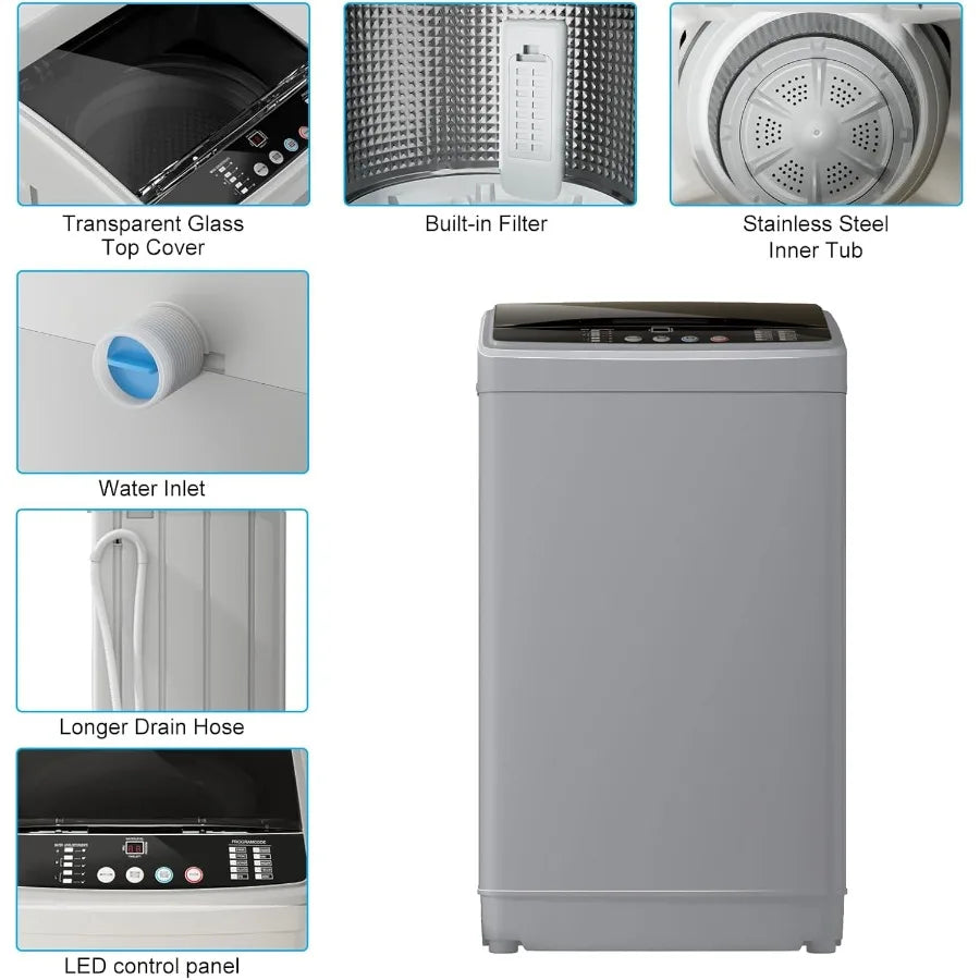 21lbs FullAutomatic Washing Machine 2.5 Cu Ft Portable Washer with Drain Pump 10 Wash Programs 8 Water Levels Compact Washer an