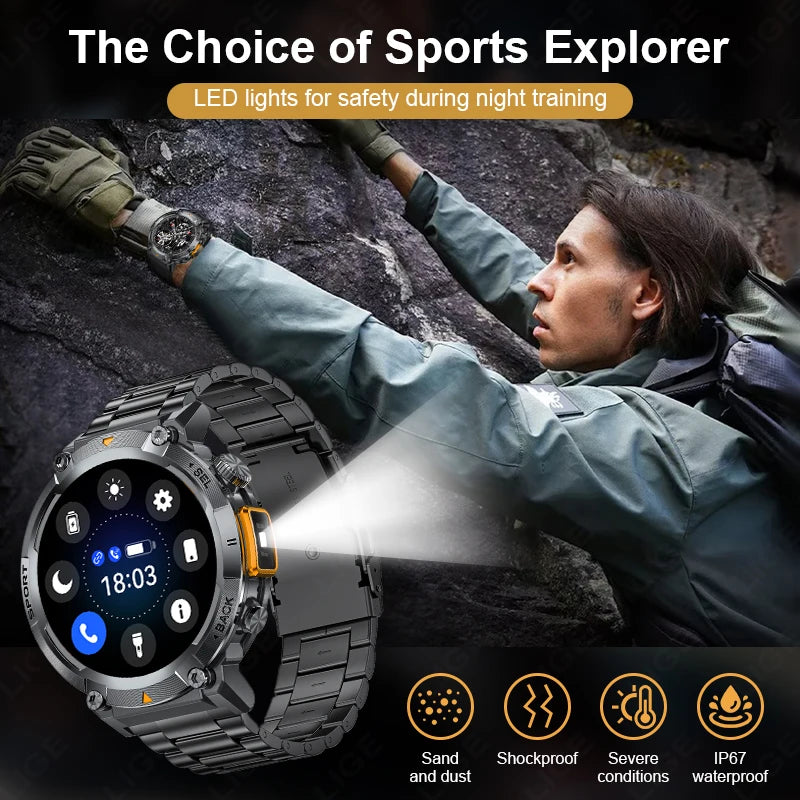 LIGE Smart Watch Men With Flashlight Sport Fitness Bracelet Blood Pressure Health Monitor Waterproof Smartwatch For Android ios