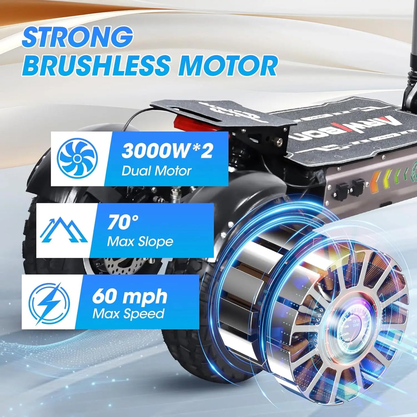 Long Range Off Road E-Scooter 6000W Setup 60V 27AH Battery 3 Wheels Tricycle Design 13 Inch Fat Tires Electric Scooter