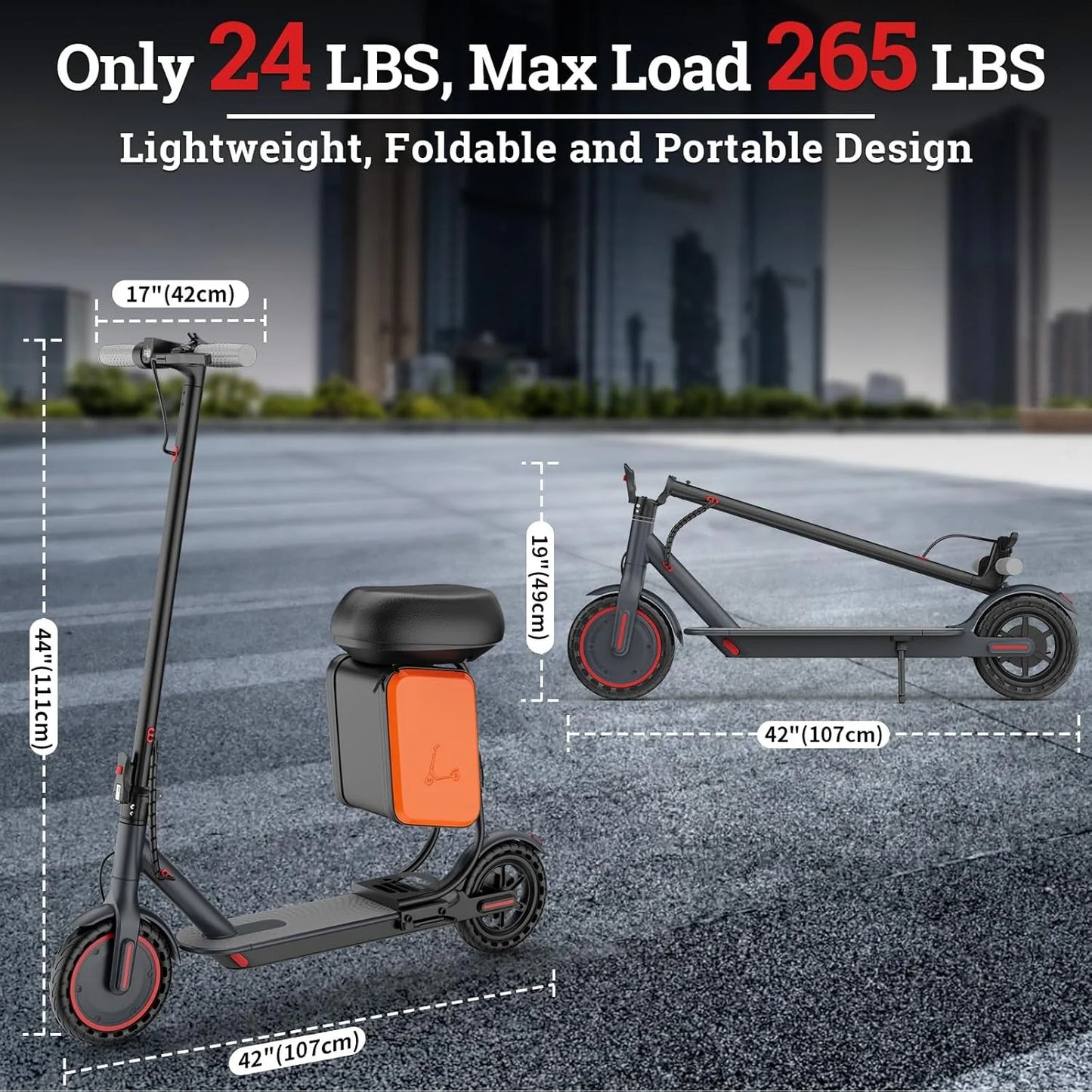 8.5‘’ LADPED LP60 Electric Scooter 350W Motor 36V 5.2Ah Battery 19mph Max Speed Up to 16miles Range Foldable Scooter with Seat