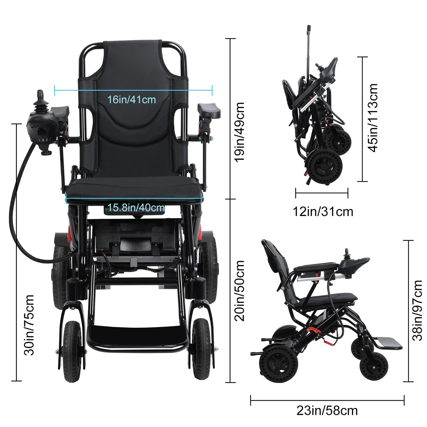 Walker Walking Aid, Electric Wheelchair,Lightweight Electric Wheelchair for Adults, Portable Wheelchair with 500W Motors,12 Mi