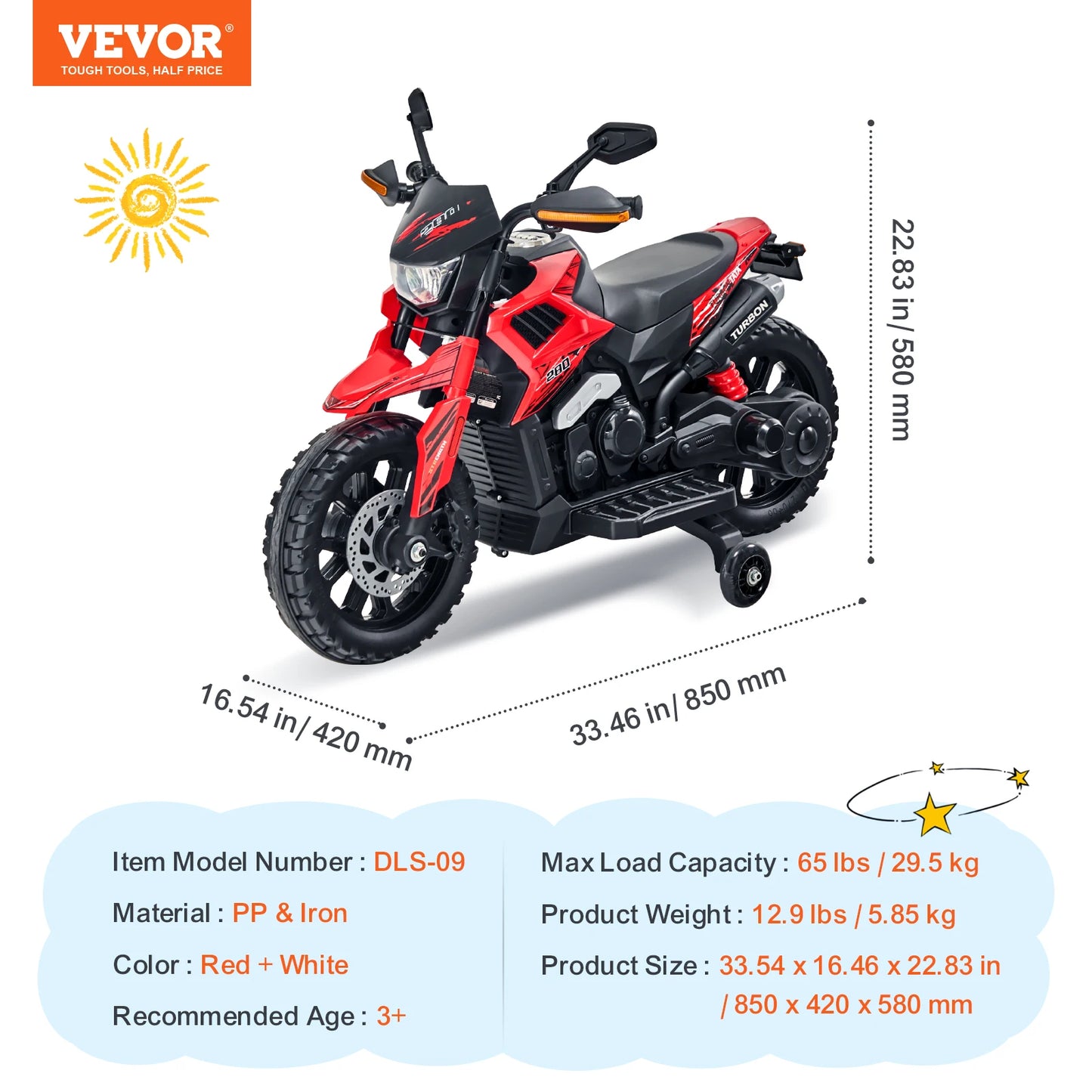 SucceBuy 6/12V Children's Electric Car Kids Ride On Motorcycle with Detachable Wheel Headlight Music Bluetooth for Boys Gifts