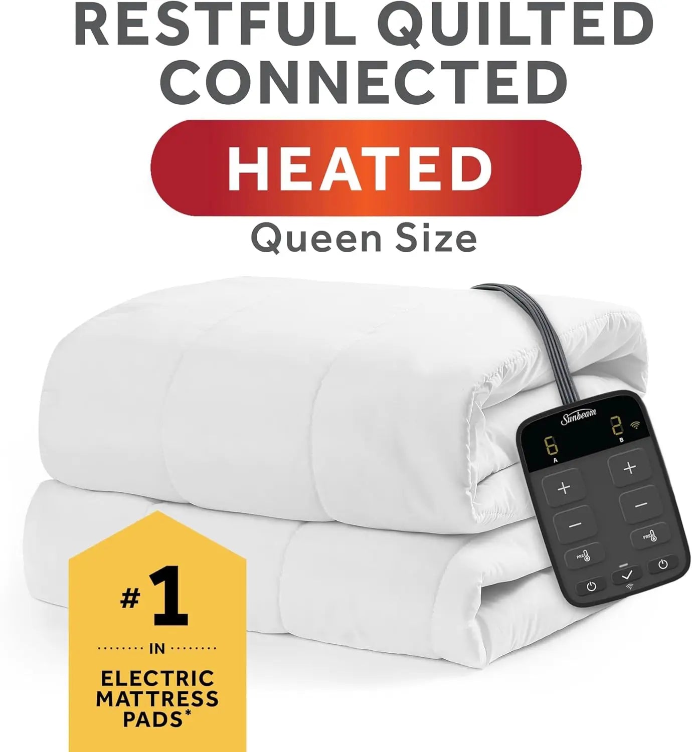 Wi-Fi Connected Electric Mattress Pad, 10 Heat Settings, Queen Size, App & Voice Control