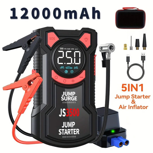 5-in-1 Multifunctional Air Pump Jump Starter with Air Compressor 3000A Peak/150PSI Battery Jump Starter Digital Tire Inflator