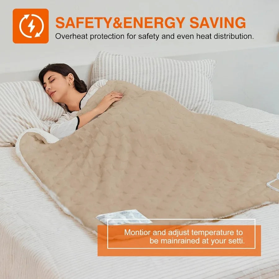 Heated Blanket 84" x 90" with 6 Heating Levels 10 Hours Time Setings and Auto-Shut Off Soft Checked Flannel Fast-Heating Electr