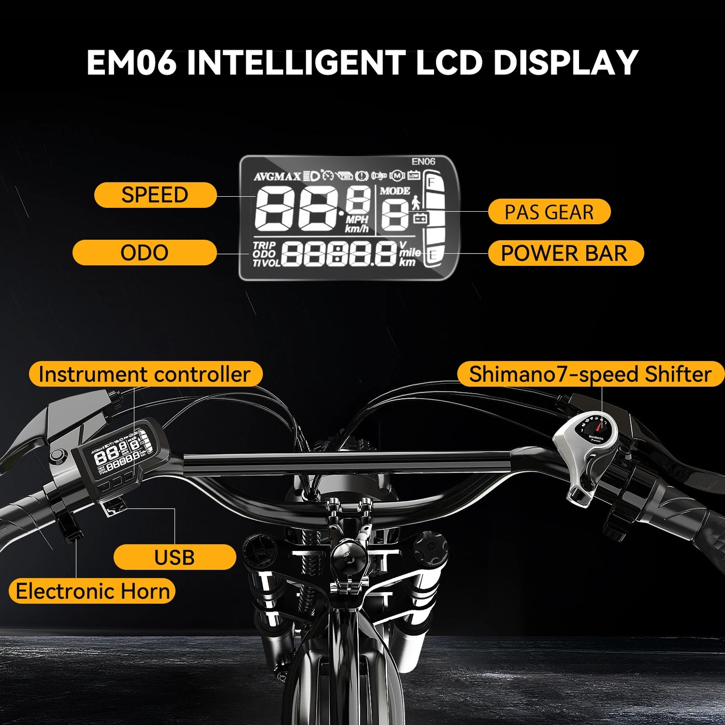 Cybervelo Mountain Snow E-Bike, 48V 20AH Detachable Battery, Long range 80+Miles E-Motorcycle, 20" Fat Tire All-Terrain E11