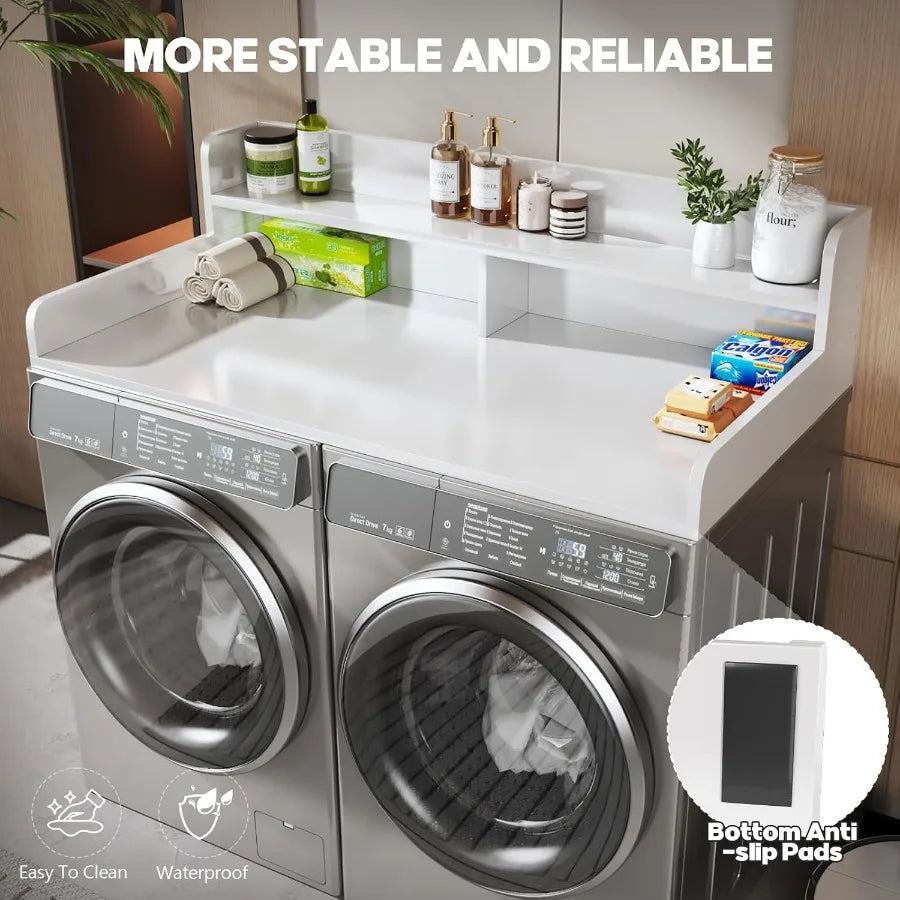 2Tier Washer and Dryer Countertop with 2.75 H Guard 54 W x 27.5 D Laundry Countertop Cover with NonSlip Pad Large Space Laundry