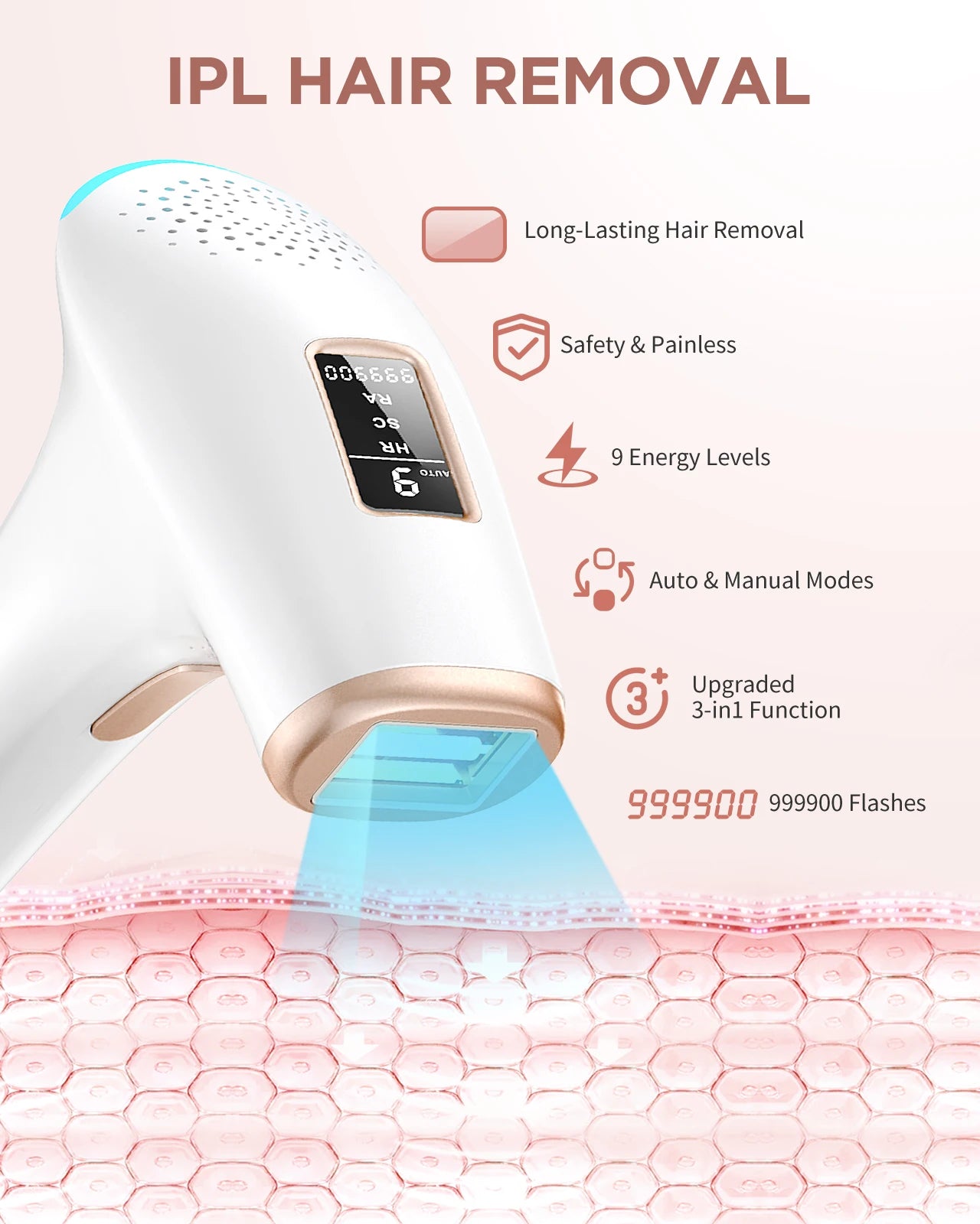 3-in-1 Laser Epilator Painless IPL Hair Removal for Women Bikini Legs Arms Laser Hair Remover 999900 Flash Permanent Depilato