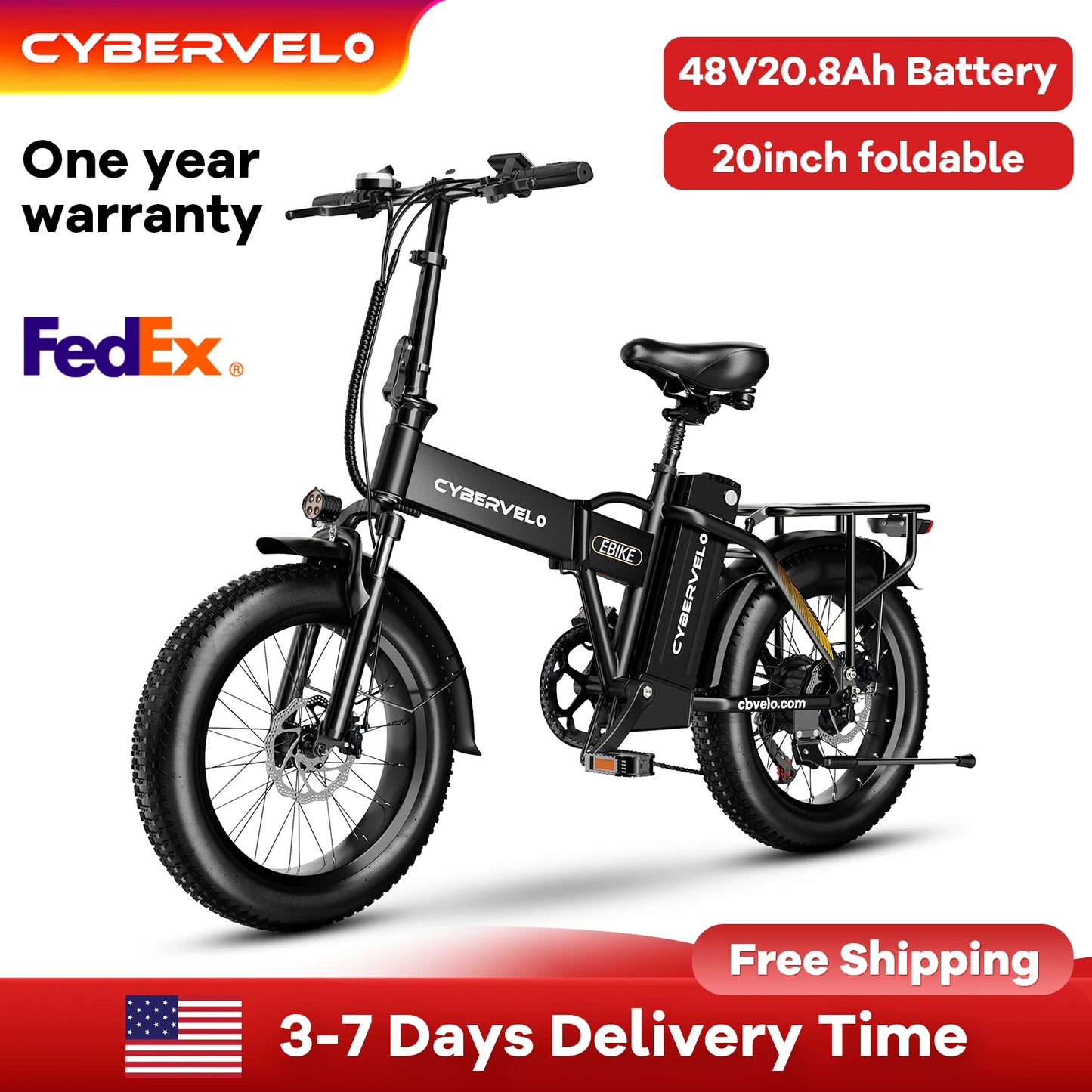 Cybervelo EK4 Electric Bicycle 48V 20.8AH Long Range Off-Road Bike - High Capacity Powerful foldable bicycle