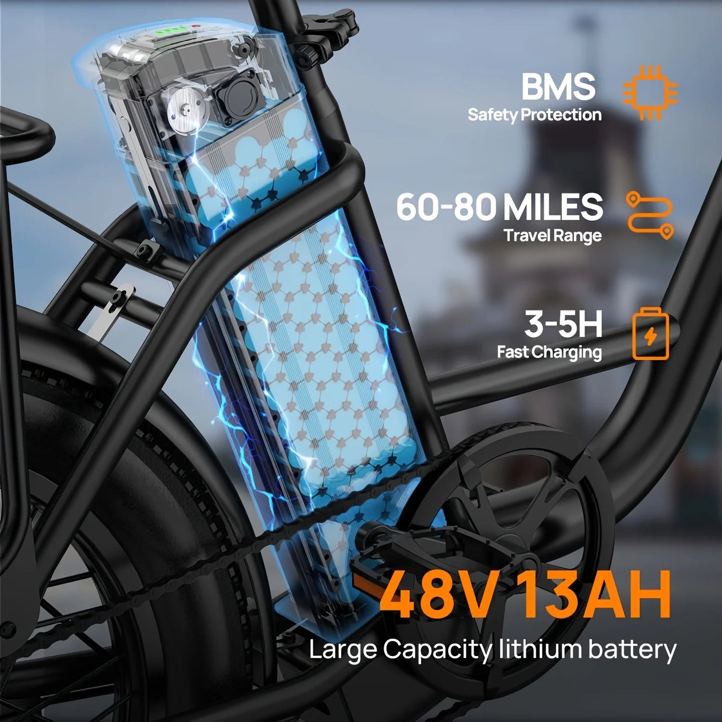 1000W 20x3" Fat Tire Electric Bike 48V 13Ah Removable Battery 20MPH 7-Speed Gears Dual Disc Brakes Adult Moped for Off-Road City