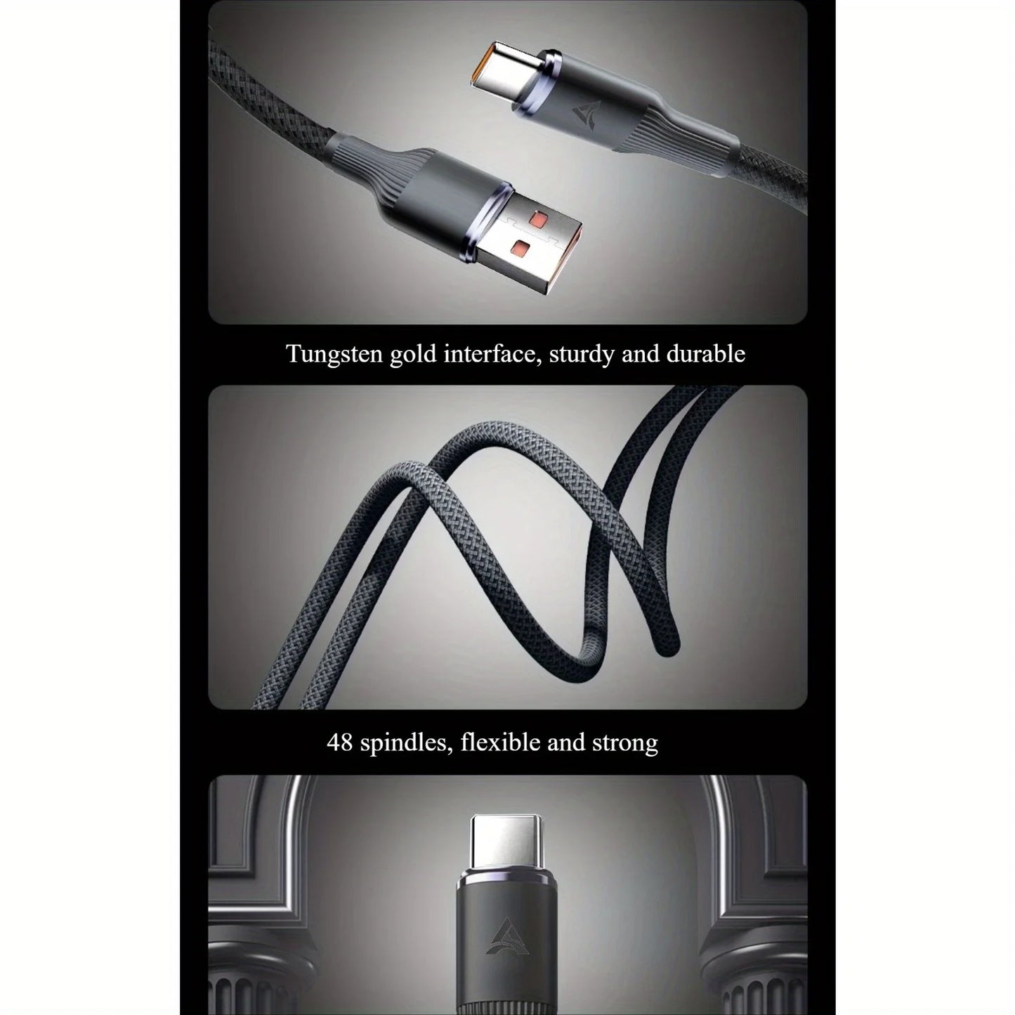 6Pcs 10Ft/3m Usb to Type-C fast charging data cable, 120W Super fast charging cable, suitable for various devices with Type-C